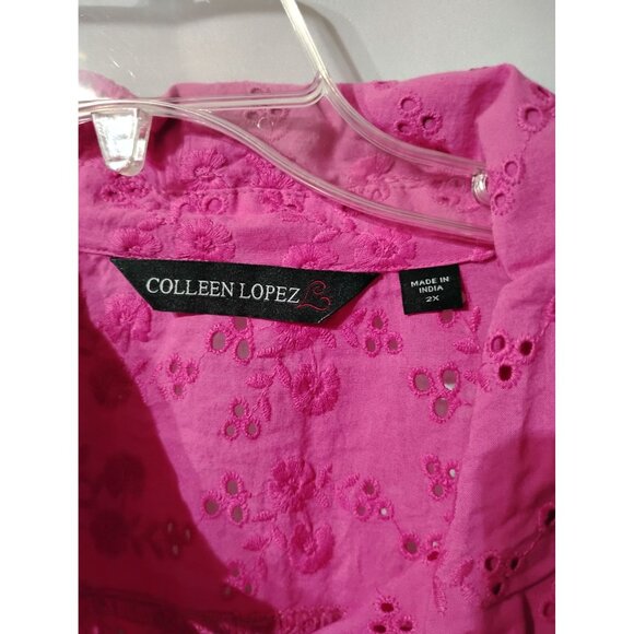 Colleen Lopez bright pink snap front blouse jacket 2XL eyelet design 100% cotton - Picture 4 of 8